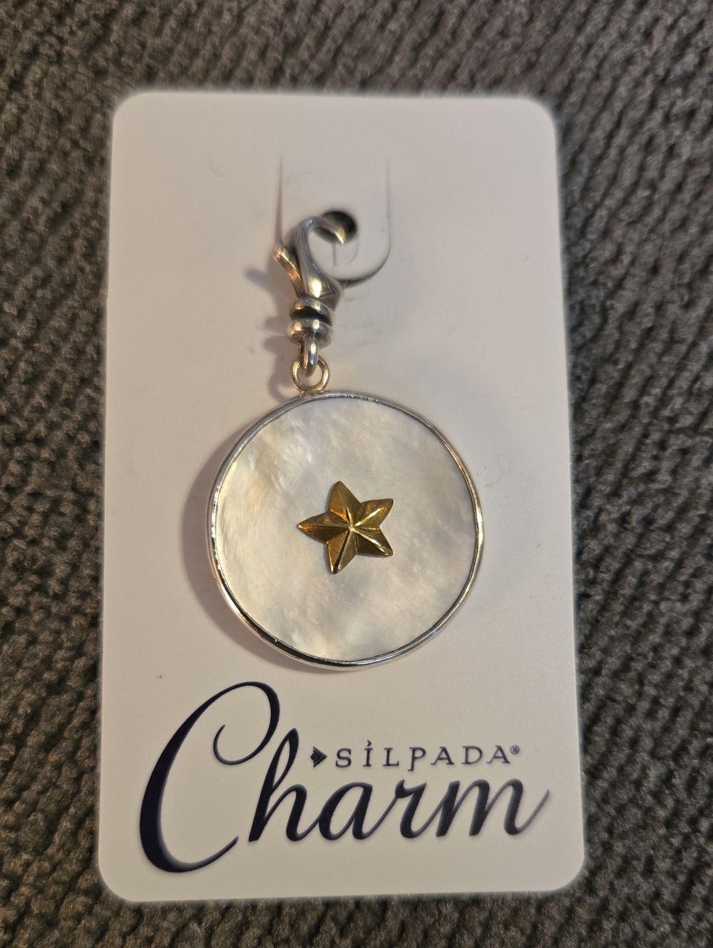 Silpada C2564 Star Of The Show Mother-of-Pearl Round Charm with Gold Star